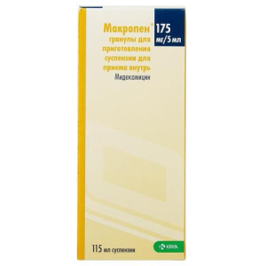 Макропен гранулы для приготовления суспензии для приема внутрь 175мг/5мл 20г в комплекте с ложкой дозировочной