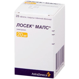 Лосек мапс таблетки покрытые пленочной оболочкой 20мг №28  Лосек мапс таблетки покрытые пленочной оболочкой 20мг №28