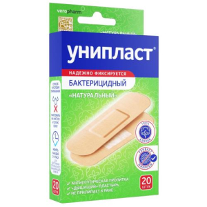 Унипласт лейкопластырь бактерицидный №20 1,9х7,2см натур