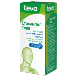 Стопангин-тева спрей для местного применения 0,2% 30мл в комплекте с аппликатором Стопангин-тева спрей для местного применения 0,2% 30мл в комплекте с аппликатором
