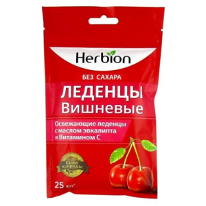 Хербион леденцы без сахара №25 (62,5г) вишневые с маслом эвкалипта и вит с