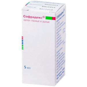 Софрадекс капли глазные и ушные 5мл в комплекте с капельницами полиэтиленовыми