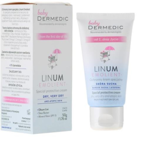 Дермедик  эмолиент линум цикатопи крем для лица 50мл защитный spf 15