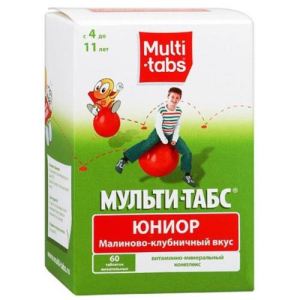 Мульти-табс юниор таблетки жевательные №60 малина + клубника