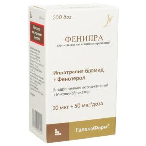 Фенипра аэрозоль для ингаляций дозированный 20 мкг + 50 мкг/доза 200 доз в комплекте с распылителем для противоастматических препаратов со счетчиком д