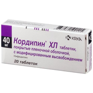 Кордипин хл таблетки покрытые пленочной оболочкой с пролонгированным высвобождением 40мг №20/крка