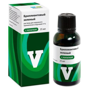 Бриллиантовый зеленый раствор для наружного применения спиртовой 1% 25мл с лопаткой