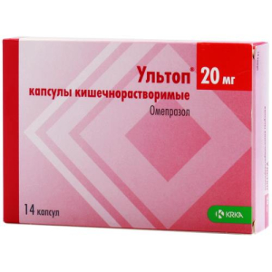 Ультоп капсулы кишечнорастворимые 20мг №14  Ультоп капсулы кишечнорастворимые 20мг №14