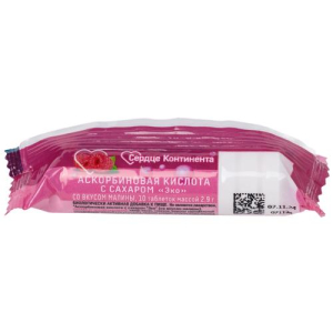 Сердце континента аскорбиновая кислота с сахаром таб №10 малина бад