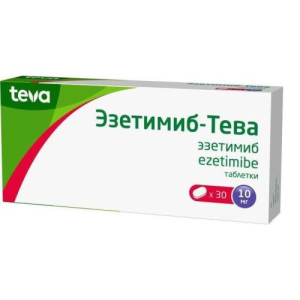 Эзетимиб-тева таблетки 10мг №30 Эзетимиб-тева таблетки 10мг №30