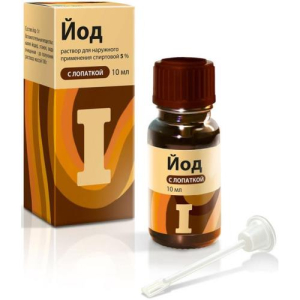 Йод раствор для наружного применения спиртовой 5% 10мл с лопаткой
