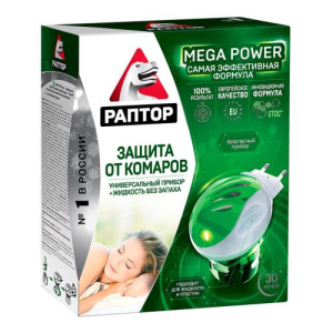 Раптор мега пауэр комплект прибор + жидкость повыш. эффективности 30 ночей б/запаха