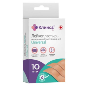 Клинса универсал лейкопластырь бактерицидный №10 3 размера полим основа натур