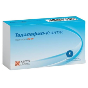 Тадалафил-ксантис таблетки покрытые пленочной оболочкой 20мг №8 Тадалафил-ксантис таблетки покрытые пленочной оболочкой 20мг №8