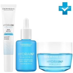 Дермедик гидреин 3 гиалуро набор (ночной увл крем 50мл + увл крем д/глаз 7мл + очищ гель 25мл)