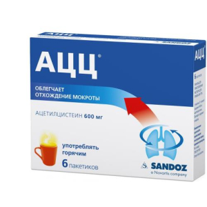 Ацц порошок для приготовления раствора для приема внутрь 600мг 3г №6 с ароматом меда и лимона