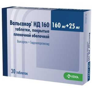 Вальсакор нд160 таблетки покрытые пленочной оболочкой 160мг + 25мг №30 