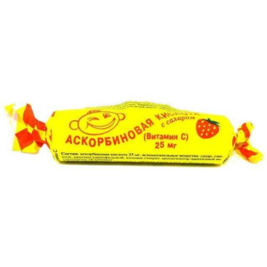 Аскорбиновая кислота с сахаром таблетки жевательные 25мг 3.0г №10 вкус клубники