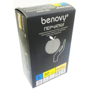 Бенови classic перчатки смотровые латексные не стерильные опудренные гладкие натуральные. р.l №50 пар 