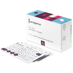 Эстеретта таблетки покрытые пленочной оболочкой 3мг + 15мг №84 /в наборе: таблетки 2-х видов - (дроспиренон 3 мг + эстетрол 15 мг)-72 шт, плацебо-12 ш