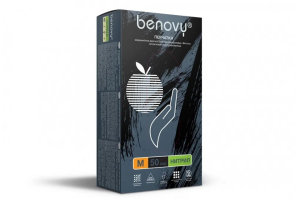 Бенови хлоринатед перчатки смотровые нитриловые нестерильные неопудренные №50 пар текст на пальц р м черные