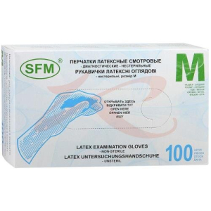 Сфм перчатки диагностические латексные нестерильные опудренные №100 (50пар) р.s