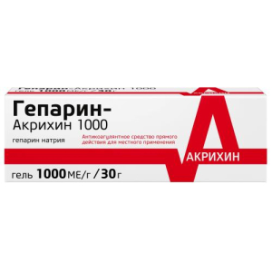 Гепарин-акрихин 1000 гель для наружного применения 1тыс.ме/г 30г 