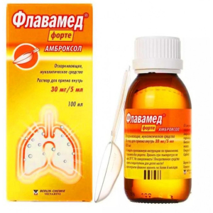 Флавамед форте раствор для приема внутрь 30мг/5мл 100мл в комплекте с ложкой мерной