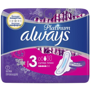 Олвэйз платинум прокладки гигиенические №7 ультра супер плюс размер 3 с крылышками жен.
