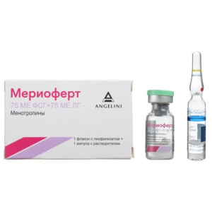 Мериоферт лиофилизат для приготовления раствора для подкожного и внутримышечного введения 75ме фсг + 75ме лг №1 /в комплекте с растворителем (ампулы)  Мериоферт лиофилизат для приготовления раствора для подкожного и внутримышечного введения 75ме фсг + 75ме лг №1 /в комплекте с растворителем (ампулы)