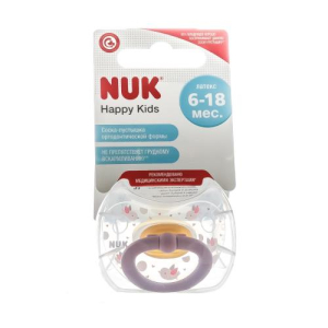 Нук хэппи кидс пустышка латексная №1 ортод 6-18мес птички /арт 10734043/