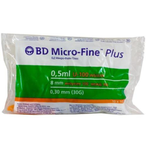 Бд микро-файн плюс шприц инсулиновый 0,5мл №10 u-100 30g 0,3х8мм