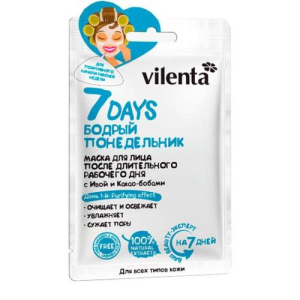 Вилента 7 дней маска для лица 28г №1 тканев. бодрый понедельник ива +  какао бобы