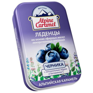 Альпийская карамель леденцы 53г детские мед + витамин с черника
