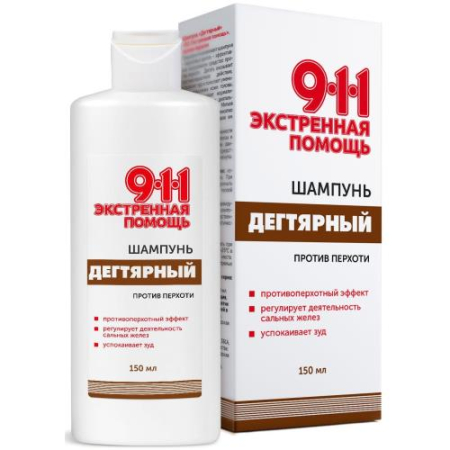 911 экстренная помощь шампунь против перхоти 150мл дегтярный