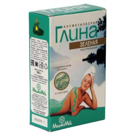 Медикомед глина 100г зеленая с серебром косметическая