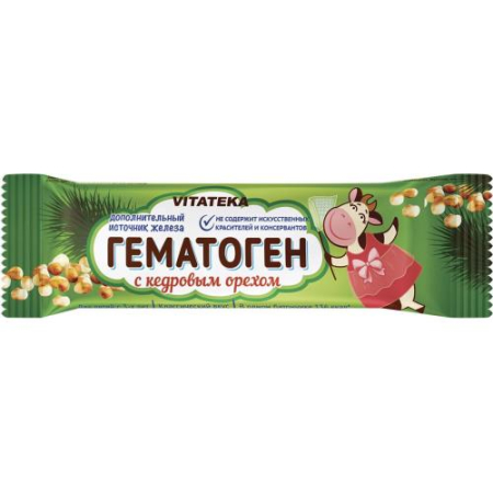 Витатека гематоген плитка 40г с кедровым  орехом