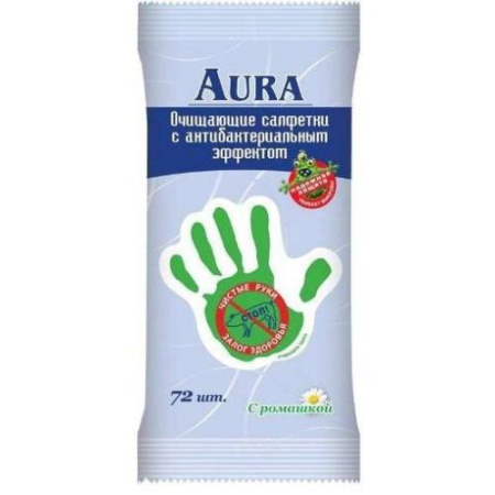 Аура салфетки влажные антибактериальные №72 ромашка