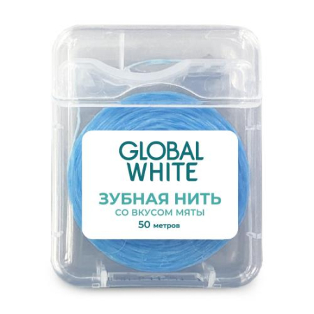 Глобал вайт зубная нить 50м вощеная мята