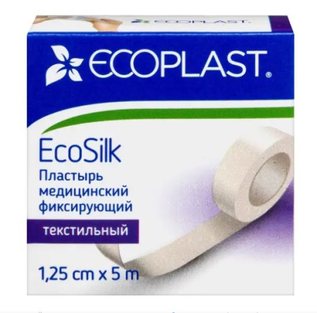 Экопласт экосилк лейкопласт. 1,25х500см. текст. [ecoplast]