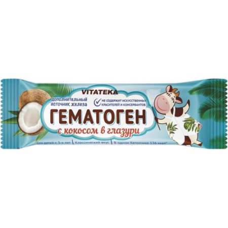 Витатека гематоген плитка 40г кокос в шоколад. глазури