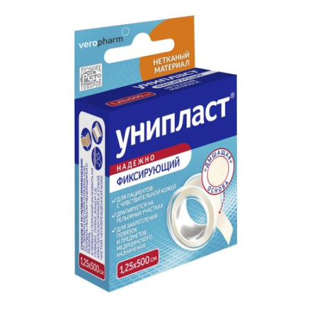 Унипласт лейкопластырь фиксирующий 1,25х500см неткан