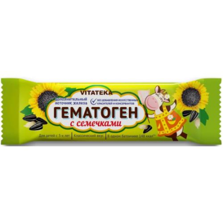 Витатека гематоген плитка 40г с семечками бад