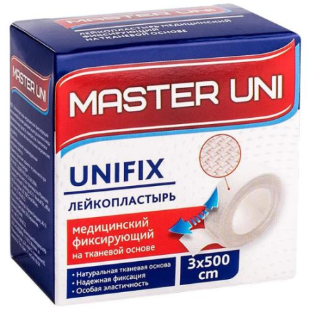 Мастер юни юнификс лейкопластырь медицинский фиксирующий 3х500см ткан.
