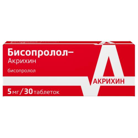 Бисопролол-акрихин таблетки покрытые пленочной оболочкой 5мг №30 