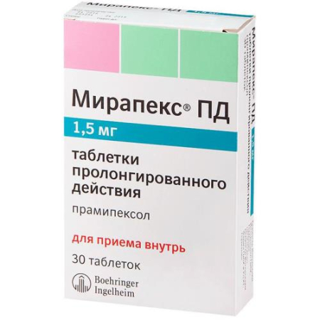 Мирапекс пд таблетки с пролонгированным высвобождением 1,5мг №30
