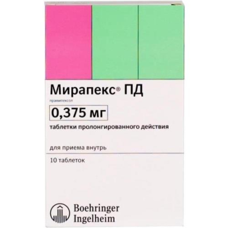 Мирапекс пд таблетки с пролонгированным высвобождением 0,375мг №10